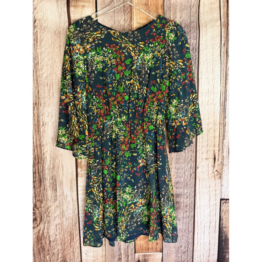 Alice + Olivia Silk Blend Floral Mini Dress Flared Sleeve Navy Timeless Size XS